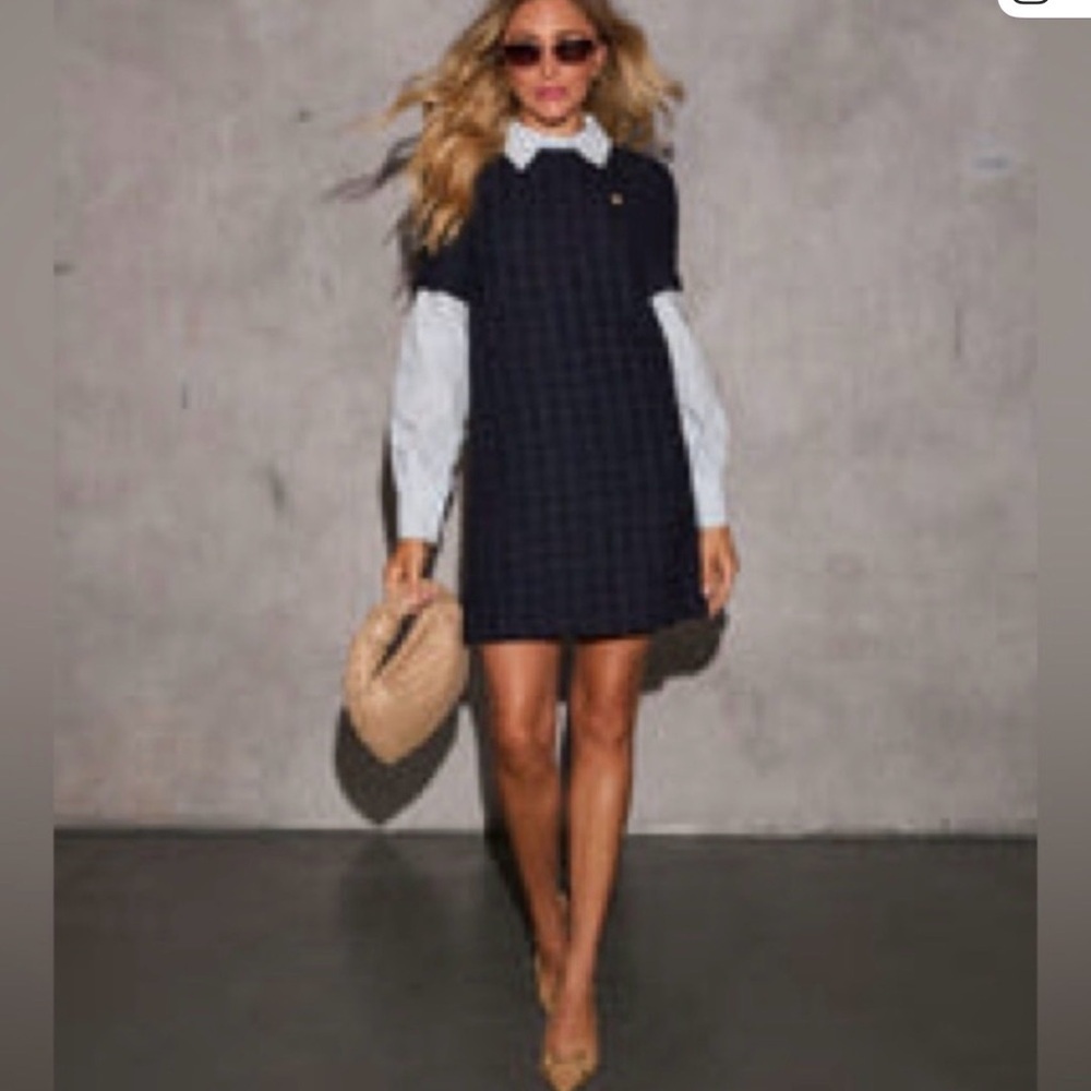 VICI Halston A-line Tweed Mini Dress - Navy